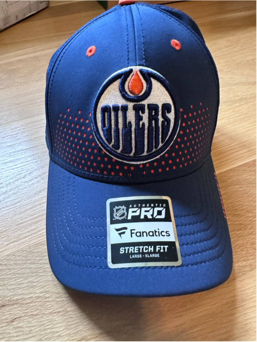 Men's Fanatics Edmonton Oilers NHL Stretch Fit Hat Blue Orange L/XL